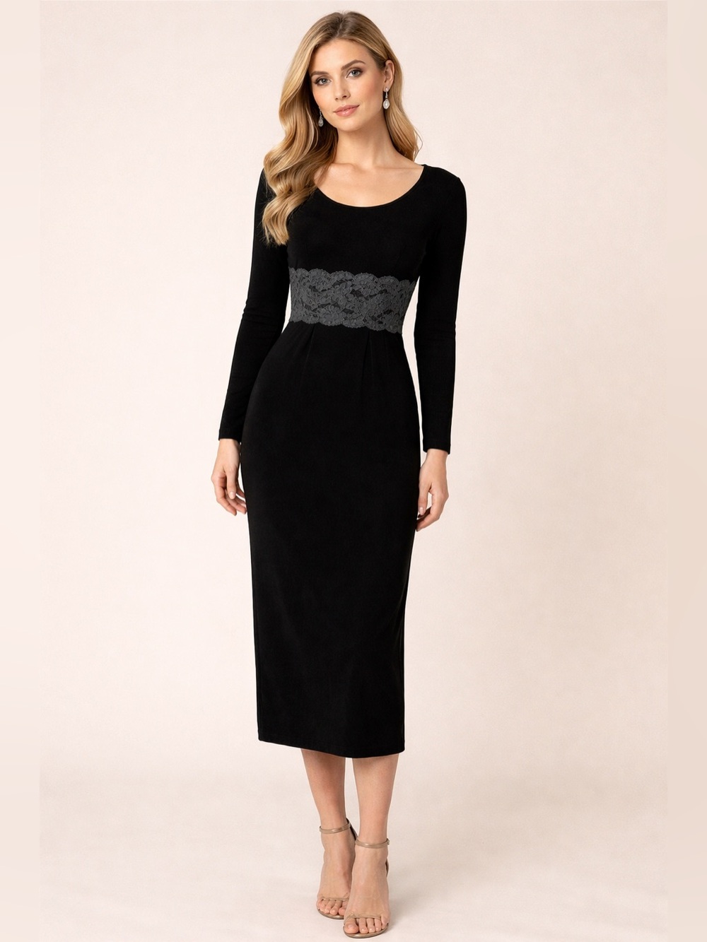 Donna Morgan Lace Velvet Sheath Dress Size 4 Formal Black Evening Long Dress